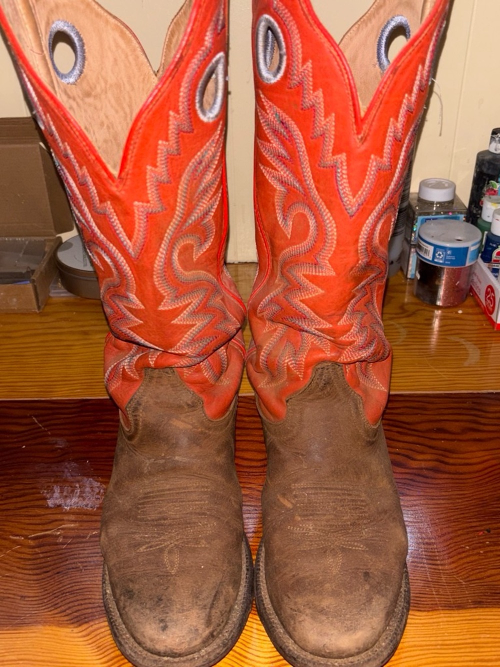 Tony Lama Coral and Brown Women's Western Heeled Boots